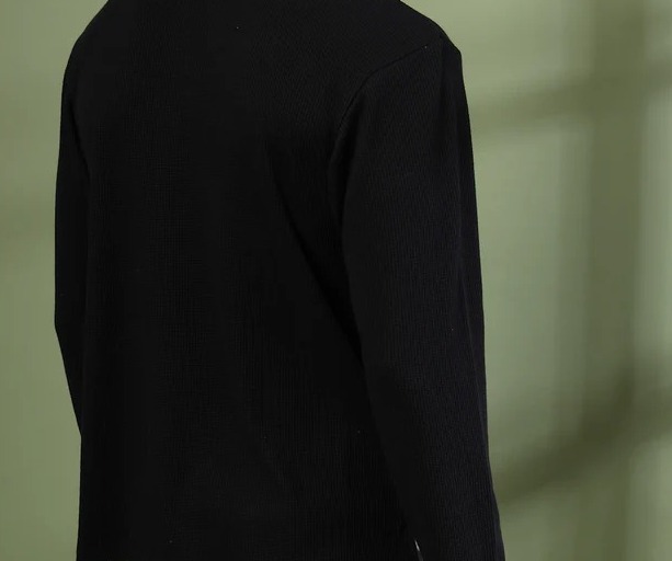 Oversized Waffle Cotton Polo Jet Black T-Shirt