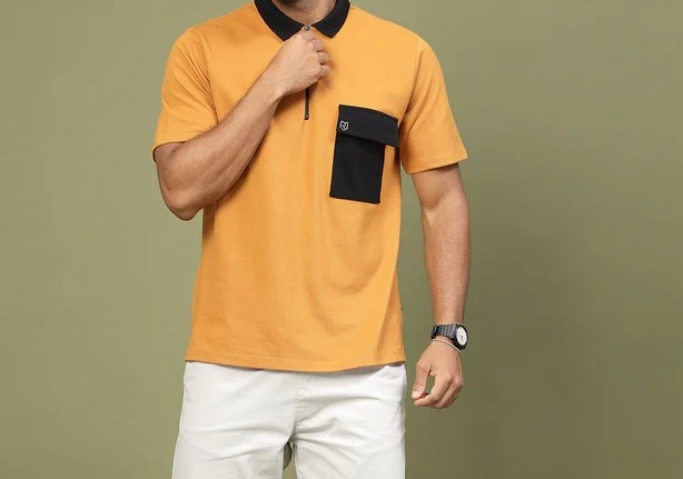 Patch Pocket Oversized Zip Polo Light Brown Tee