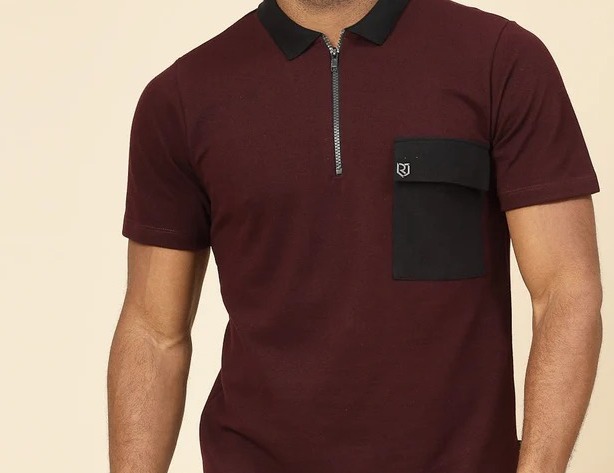 Patch Pocket Oversized Zip Polo Wine Tee