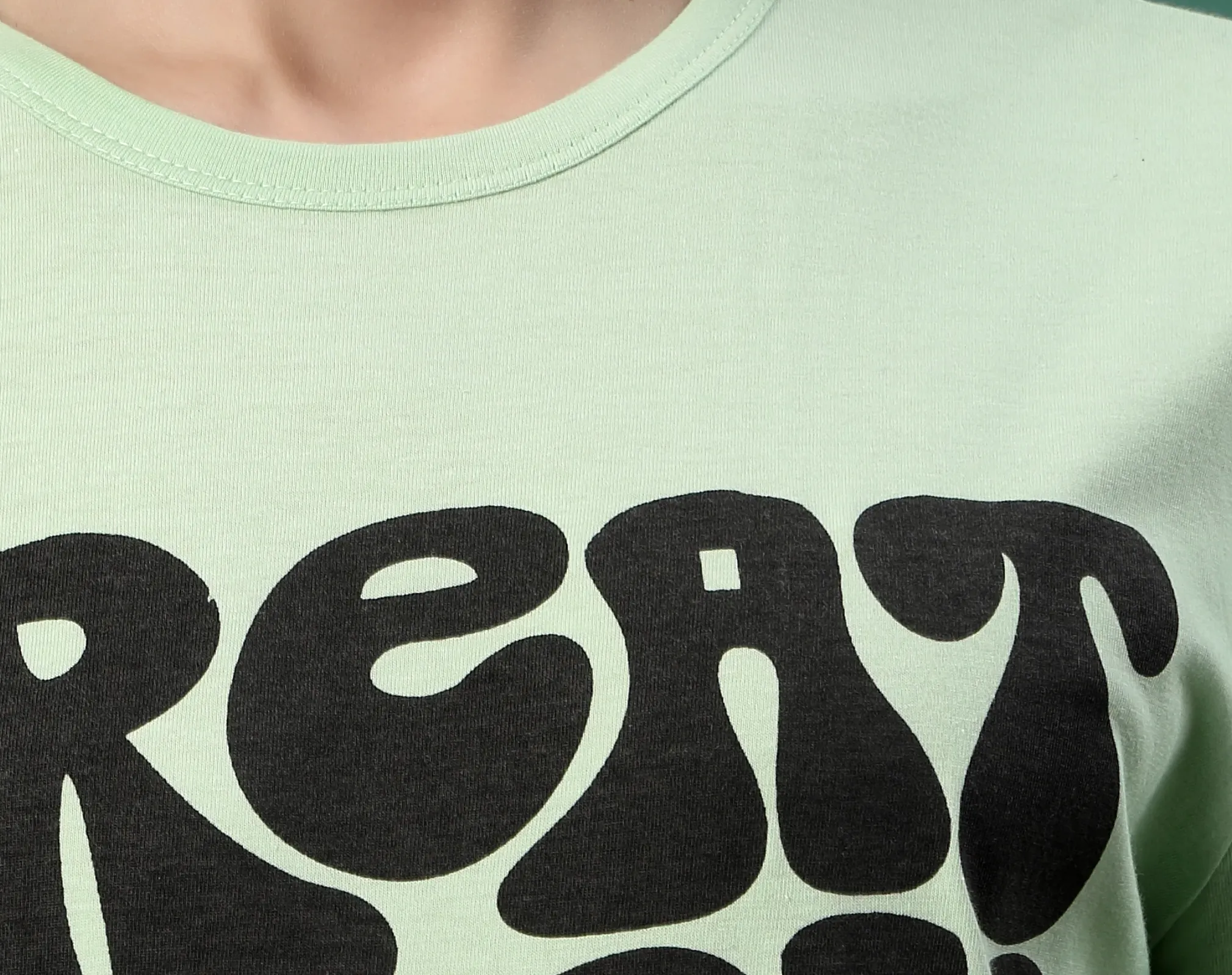 Pattern Printed Slim Fit Cotton Jersey Mint Green Tees