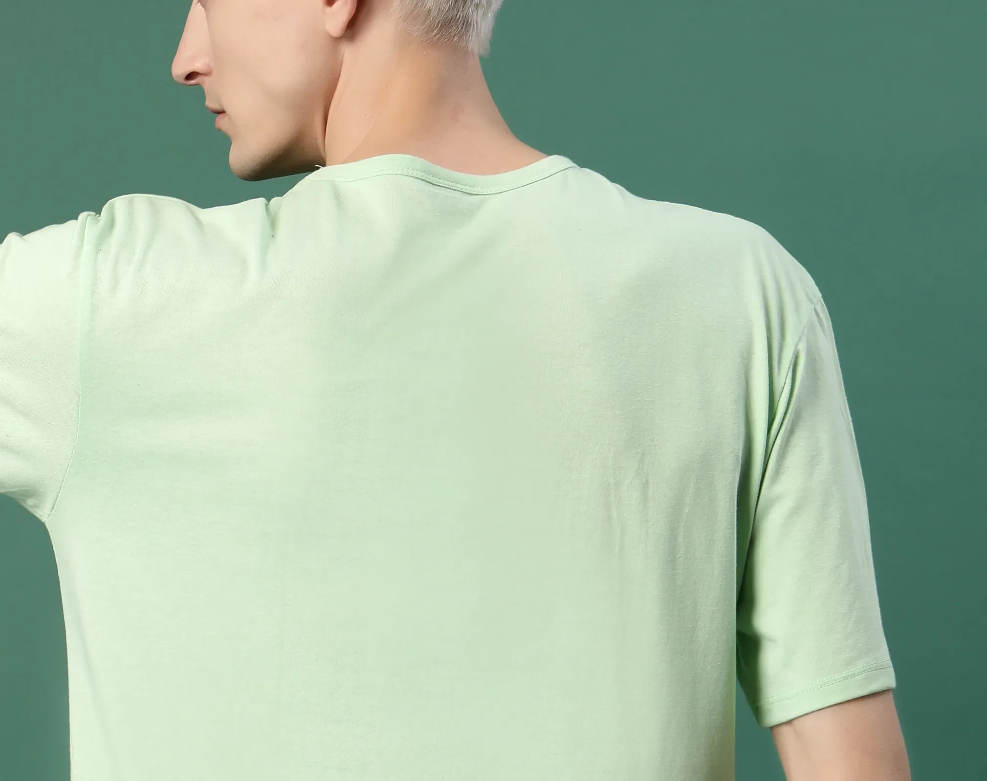 Pattern Printed Slim Fit Cotton Jersey Mint Green Tees