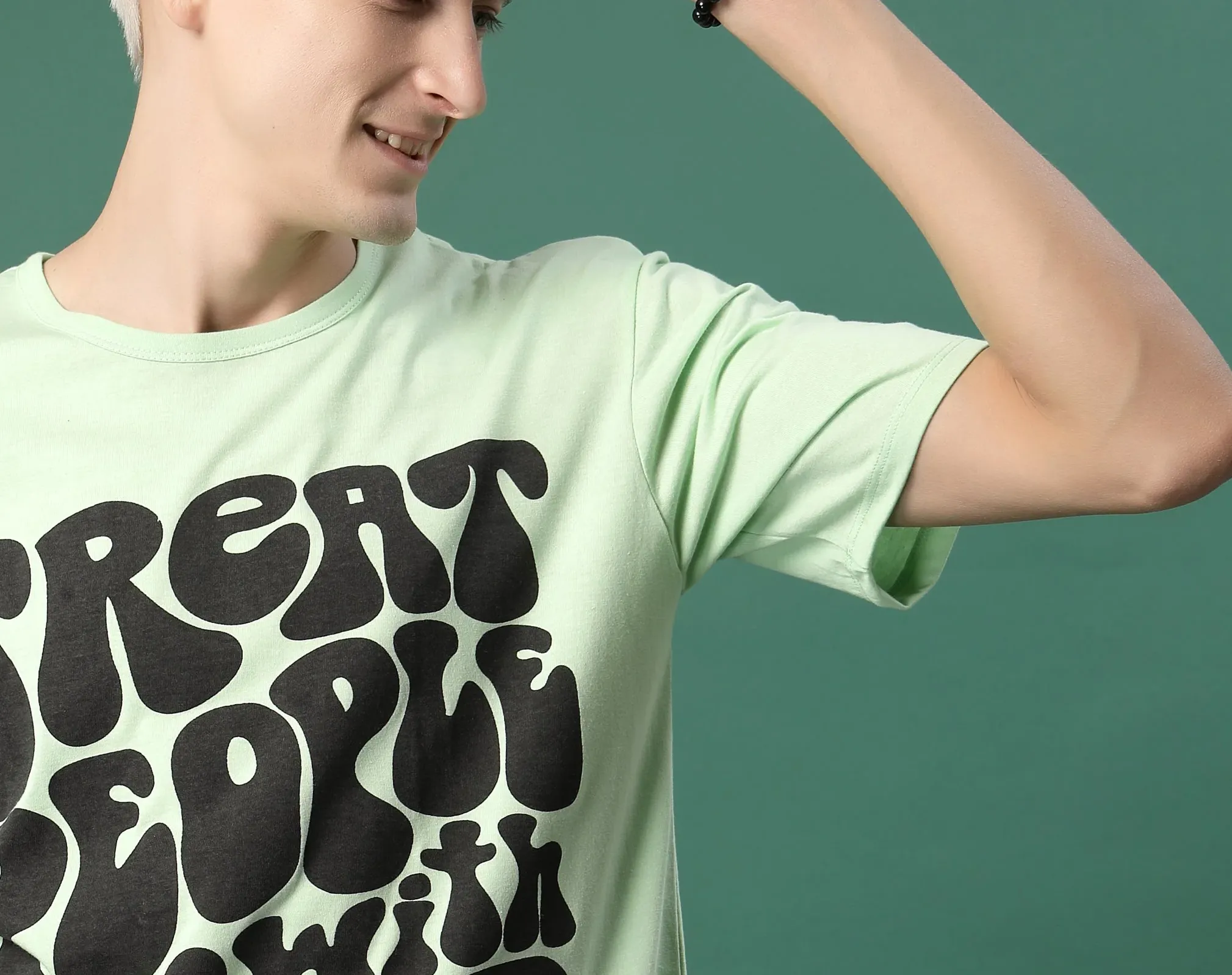 Pattern Printed Slim Fit Cotton Jersey Mint Green Tees