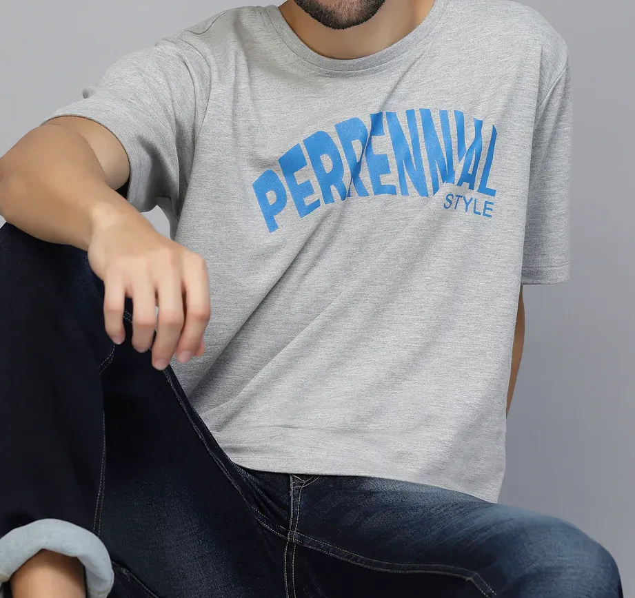 Perrennial Typography Oversized Terry Gray T-Shirt