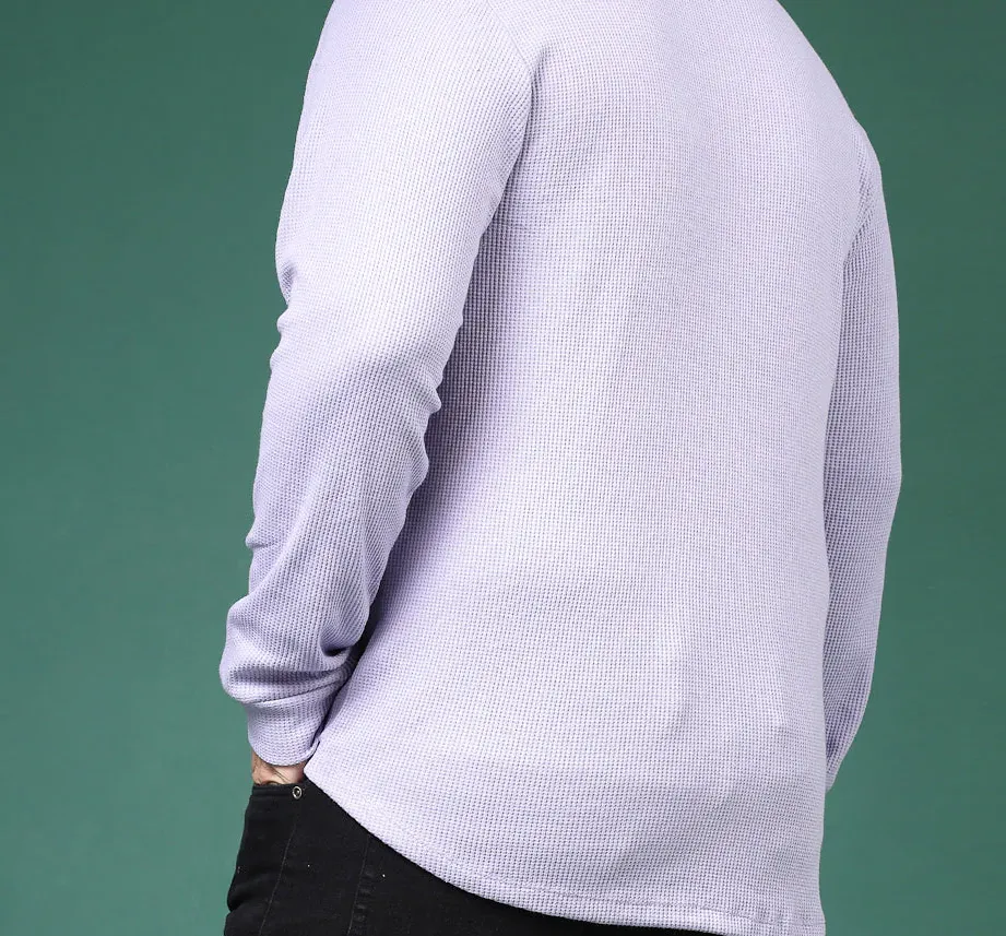 Pocketed Waffle Mauve Tee with Curved Hem
