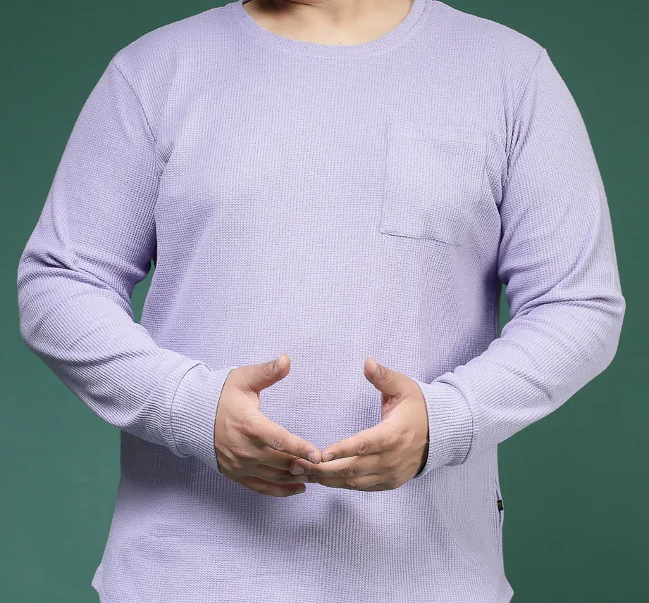 Pocketed Waffle Mauve Tee with Curved Hem