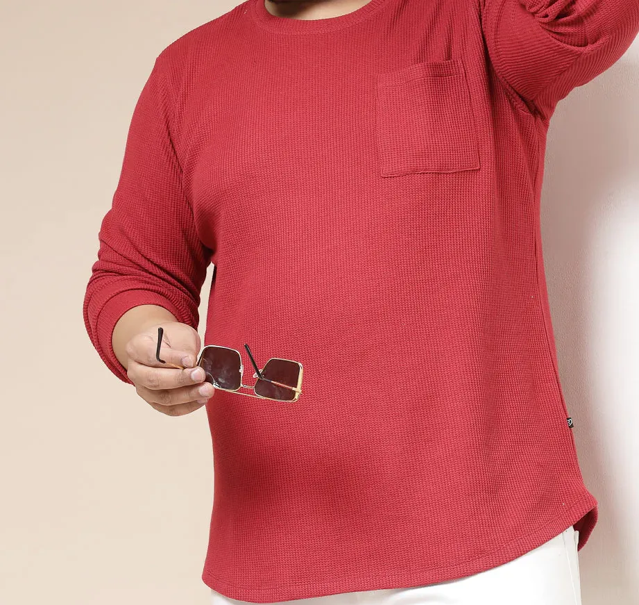 Pocketed Waffle Wine Tee with Curved Hem