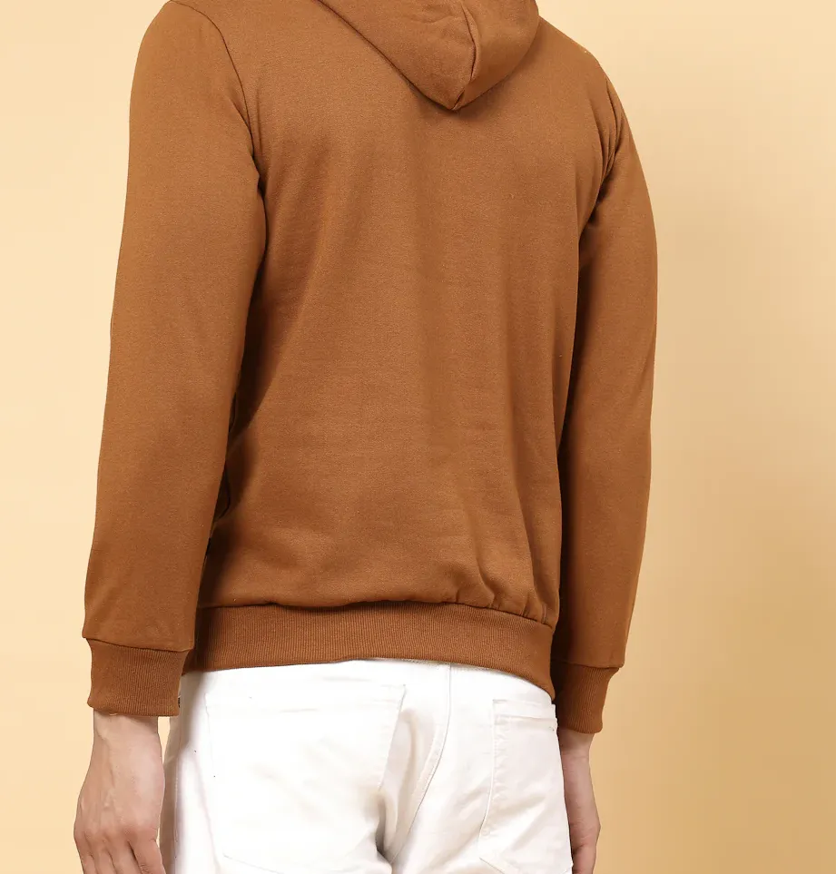 Printed Hooded Fleece Brown Sweatshirt