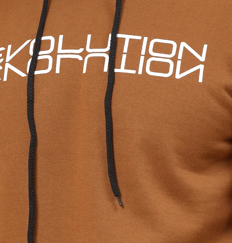 Printed Hooded Fleece Brown Sweatshirt
