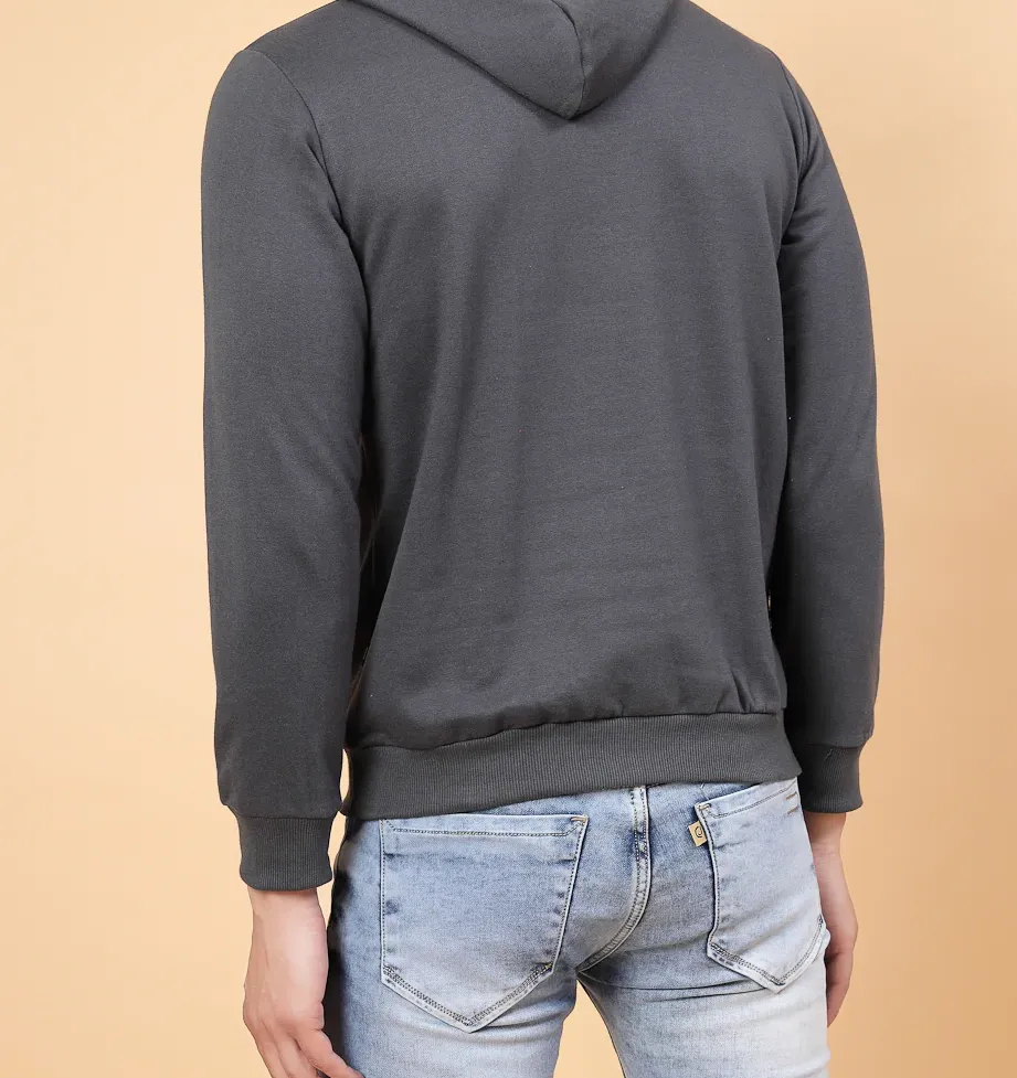 Printed Hooded Fleece Gray Sweatshirt