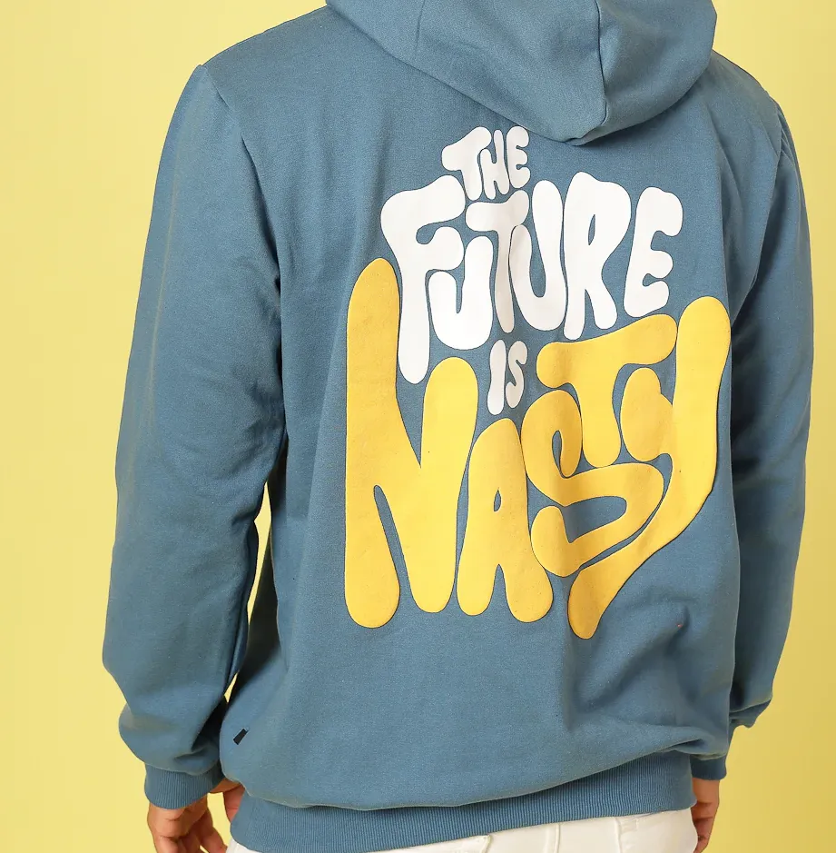 Puff Print Oversized Hooded Pullover Light Blue Sweatshirt