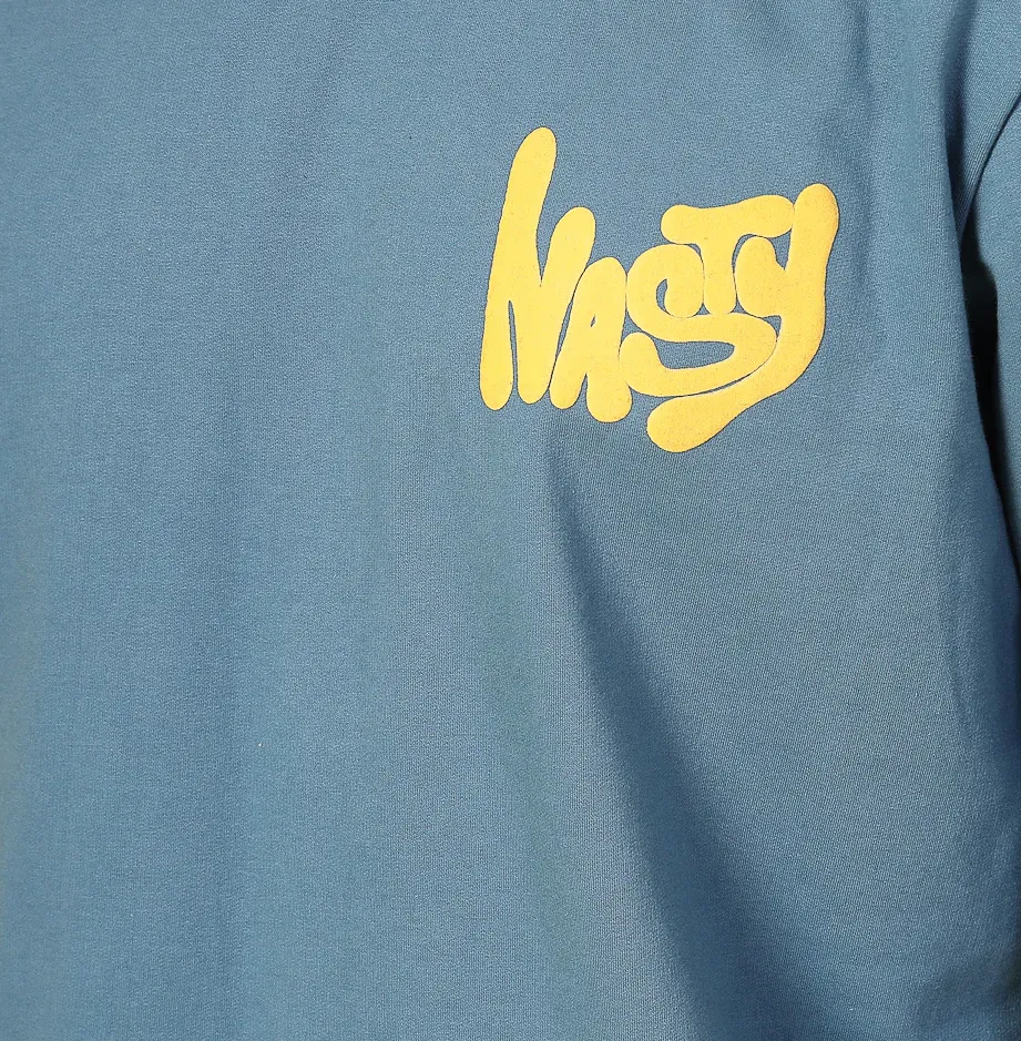 Puff Print Oversized Hooded Pullover Light Blue Sweatshirt