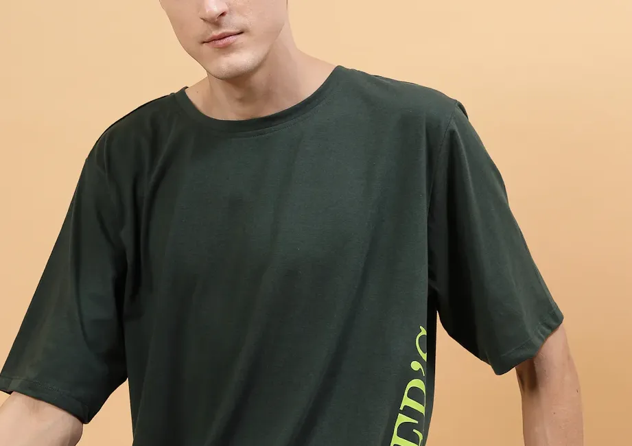 Relaxed Fit Men's Oversized Cotton Battle Green Tee