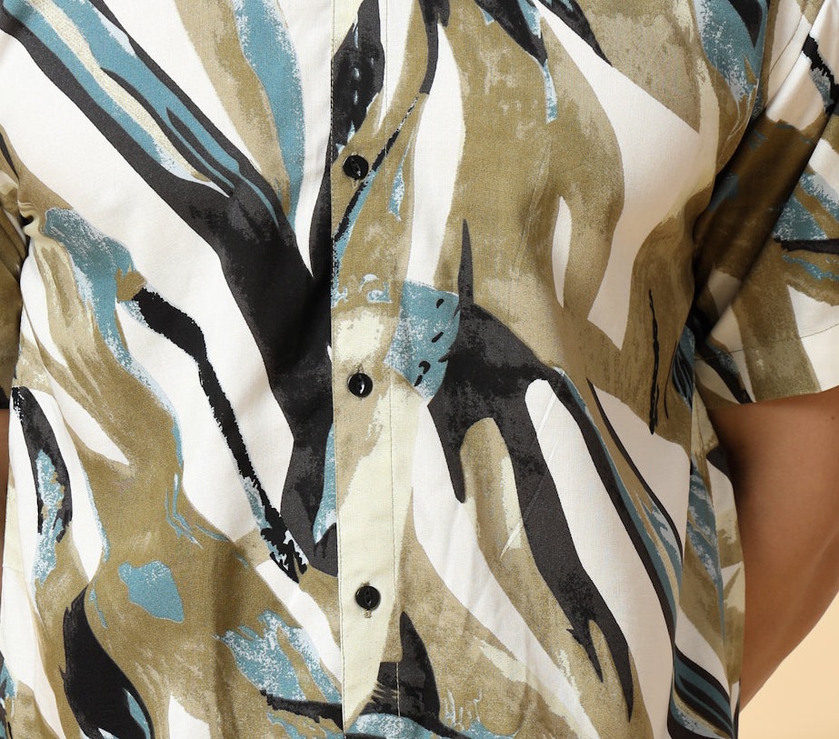 Rigo Men's Abstract  Printed Rayon Shirt