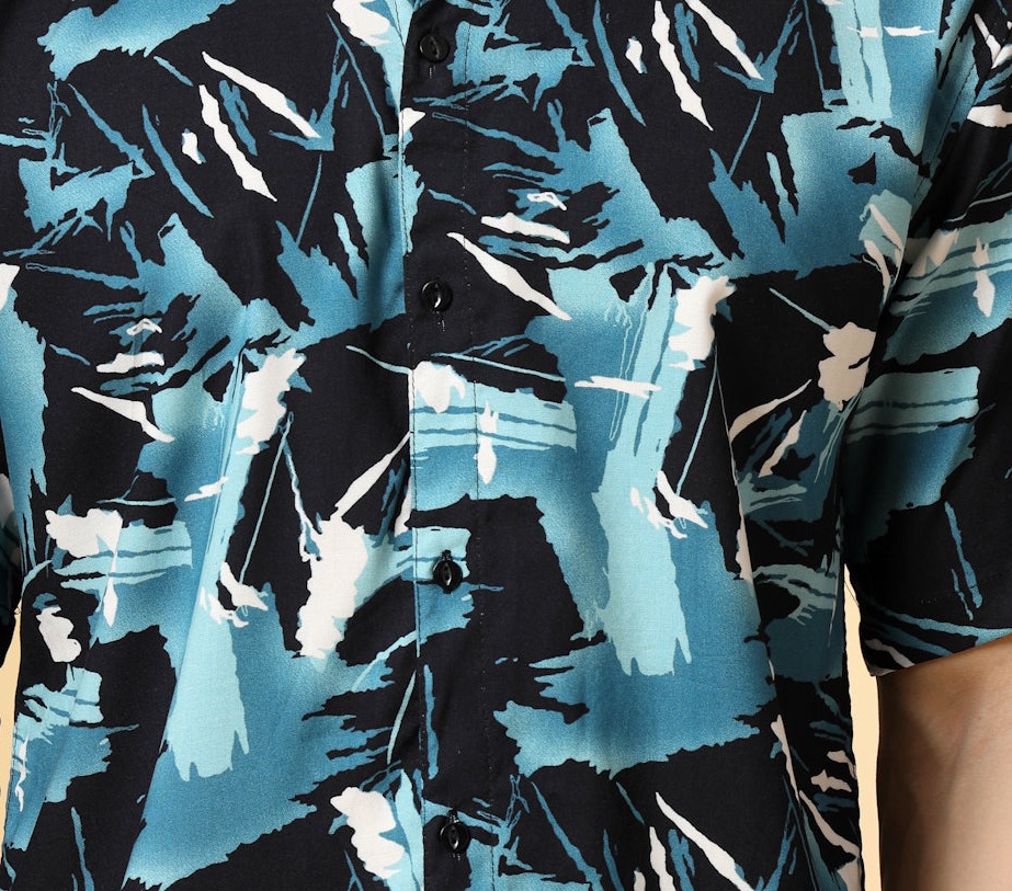 Rigo Men's Abstract  Printed Rayon Shirt