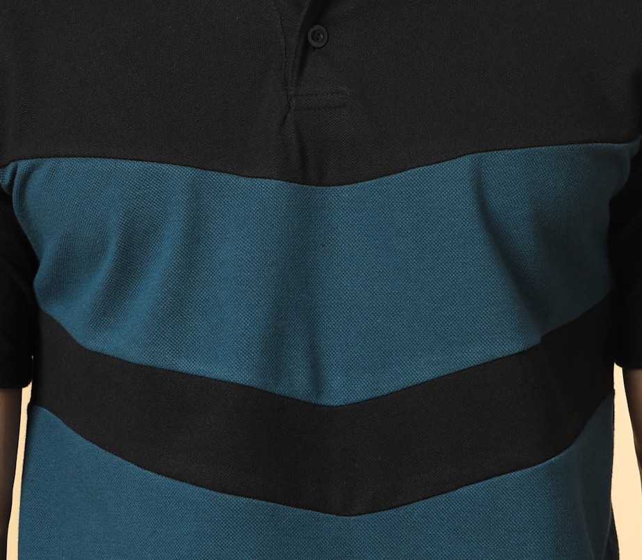Rigo Men's Contrast Textured Panel  Polo T-shirt
