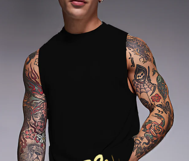 Rigo Men Terry Oversized Printed Battle Green Vest T-shirts