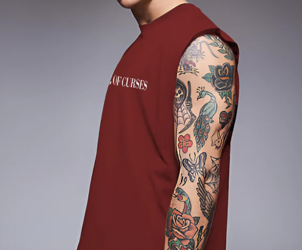 Rigo Men Terry Oversized Printed Maroon Vest T-shirts