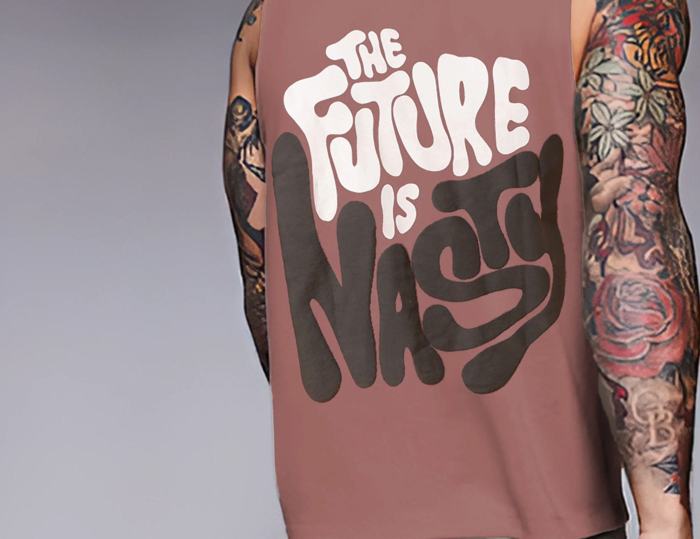 Rigo Men Terry Oversized Printed Mauve Vest T-shirts