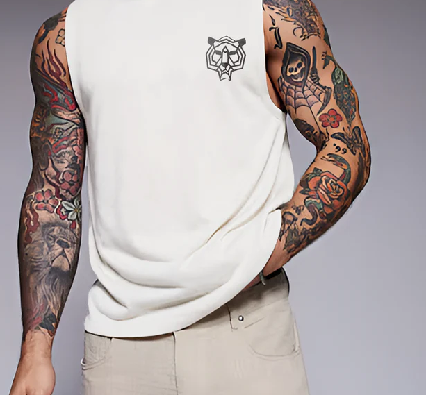 Rigo Men Terry Oversized Printed White Vest T-shirts
