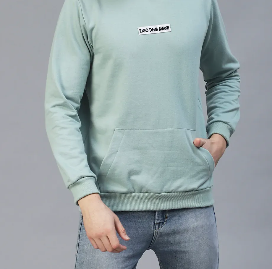 Round Neck Printed Fleece Green Sweatshirt
