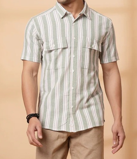 Striped Utility Light Green Shirt