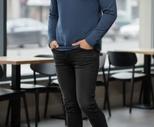 Textured Navy Zip Ribbed Polo T-Shirt