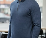 Textured Navy Zip Ribbed Polo T-Shirt