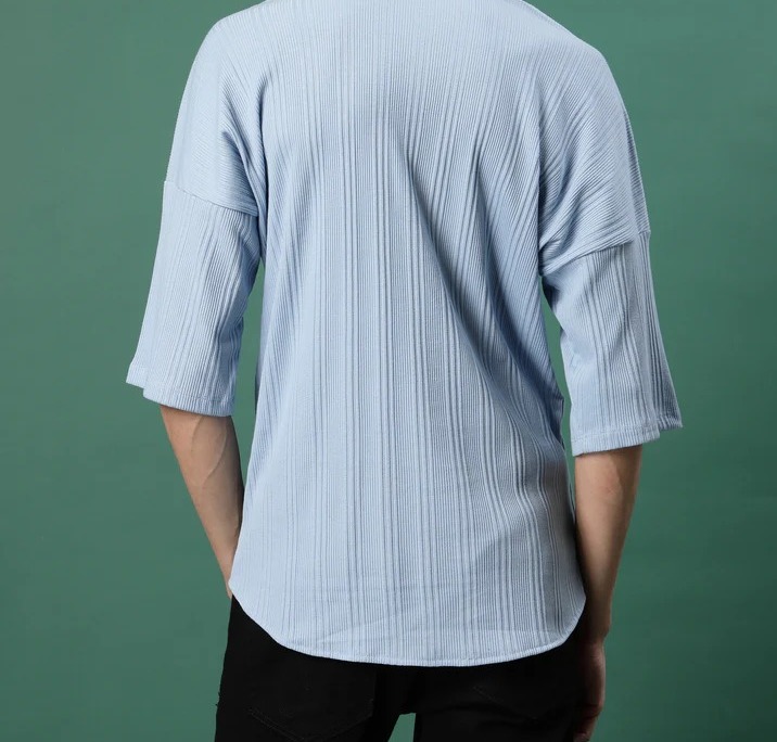 Trendy Fashion In Oversized Rib Light Blue Shirts