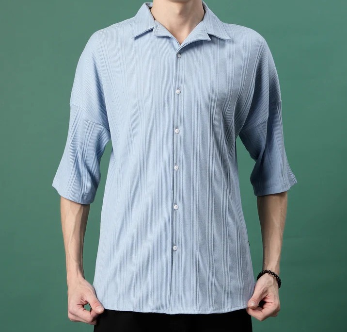 Trendy Fashion In Oversized Rib Light Blue Shirts
