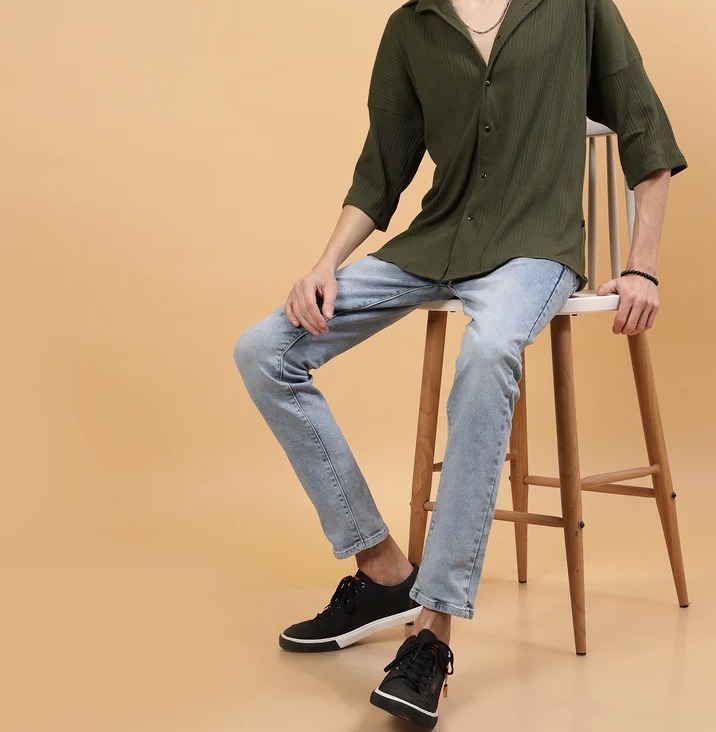 Trendy Fashion In Oversized Rib Olive Green Shirts