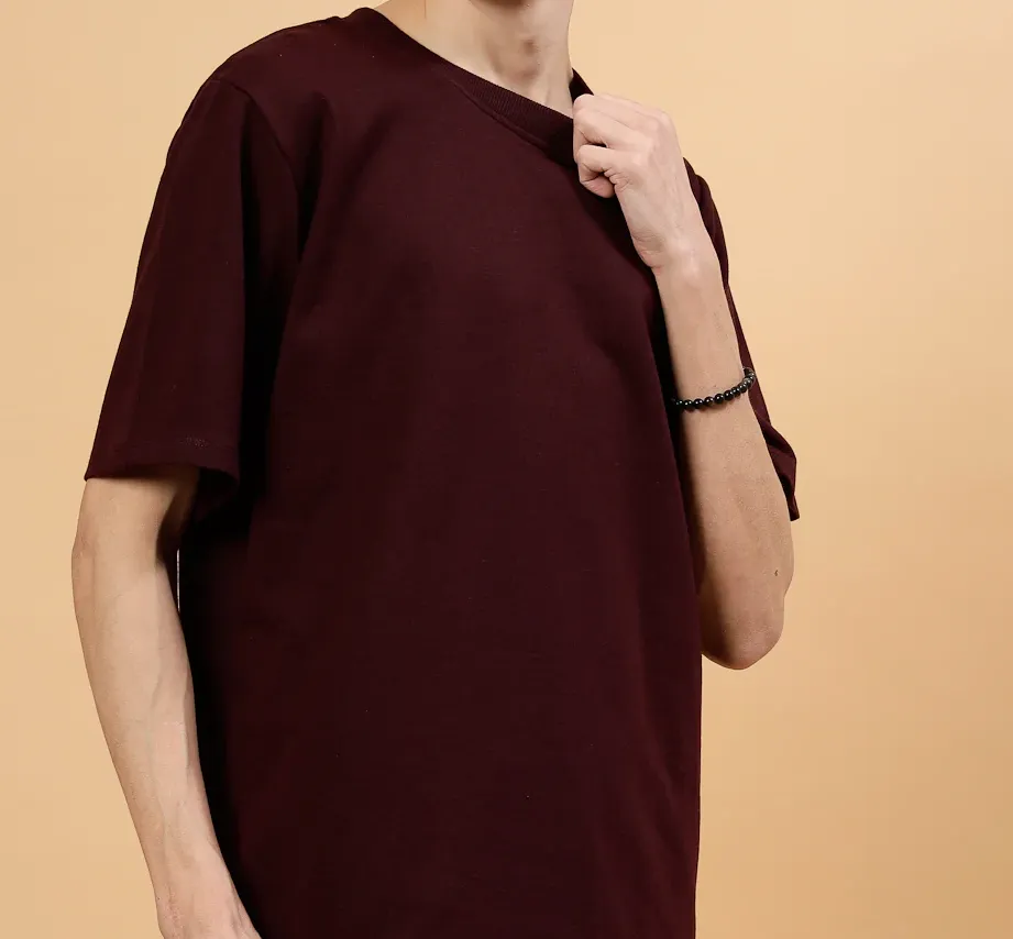 Trendy Men's Oversized Printed Red Wine Tee