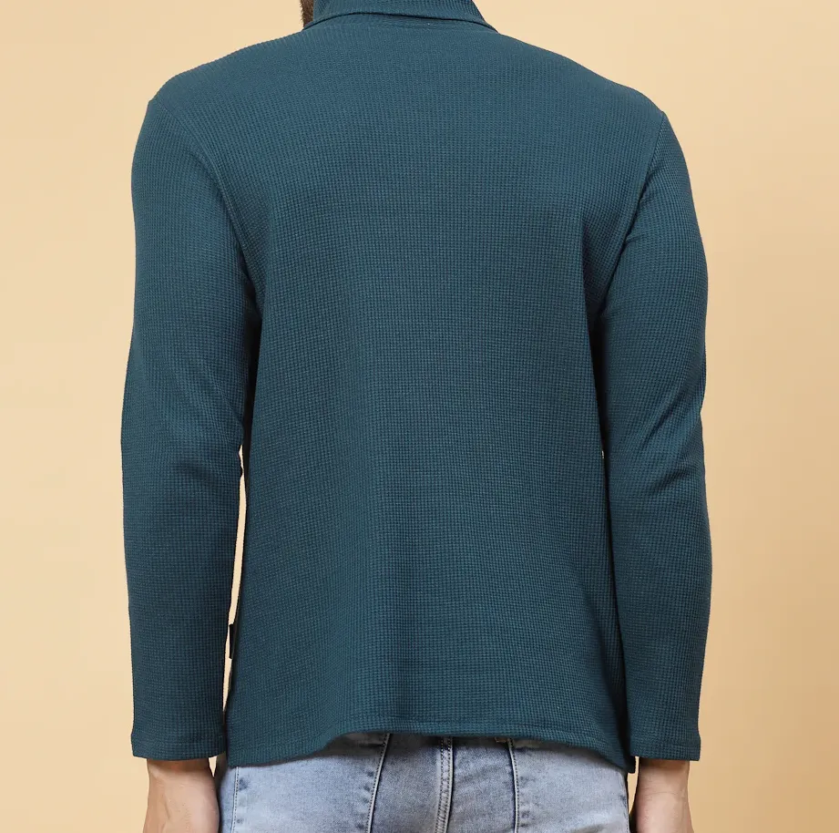 Turtleneck Waffle Teal Tee