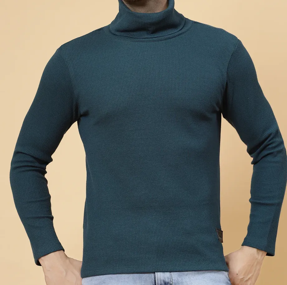 Turtleneck Waffle Teal Tee