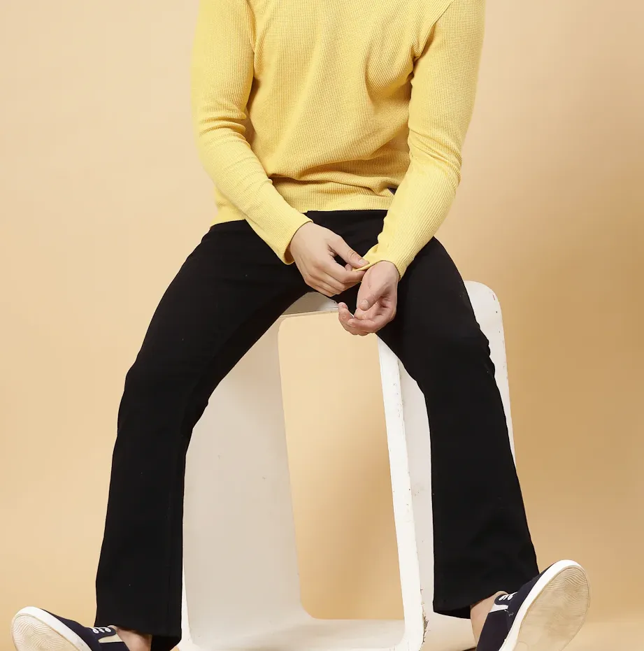Turtleneck Waffle Yellow Tee