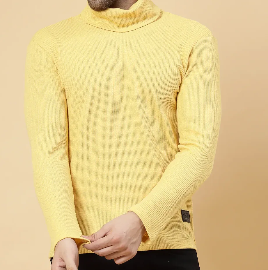 Turtleneck Waffle Yellow Tee