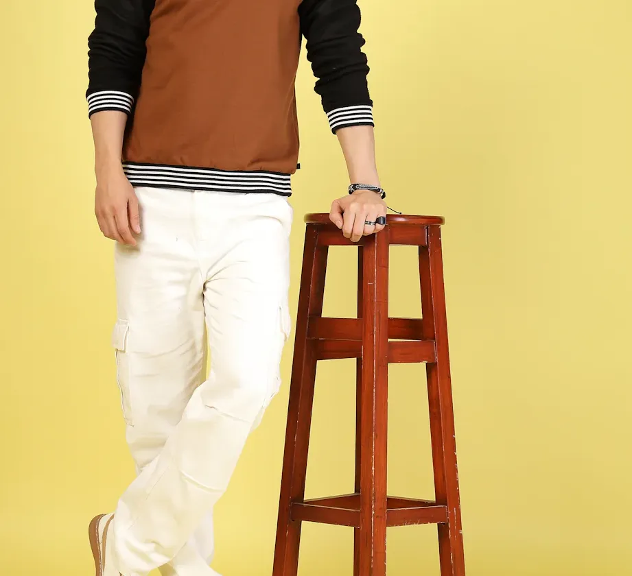 V-Neck Colorblock Camel Brown Sweatshirt