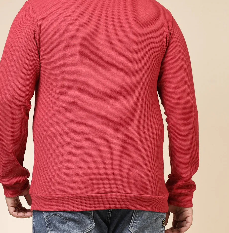 Waffle Henley Zip Wine Tee for Men
