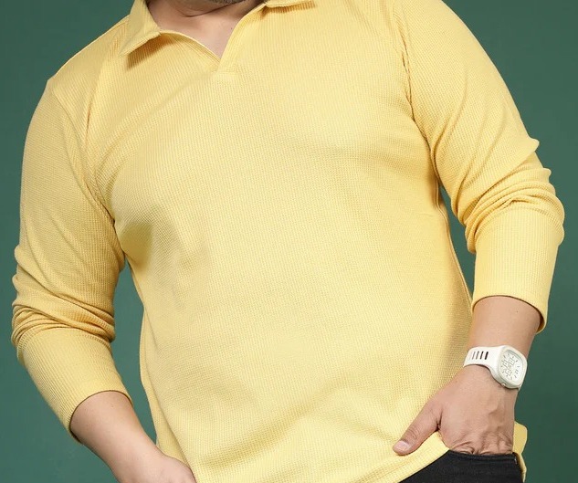 Waffle Knit Cuban Collar Golden T-Shirt