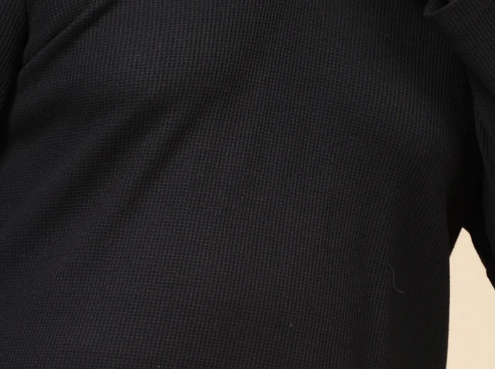 Waffle Knit Cuban Collar Jet Black T-Shirt