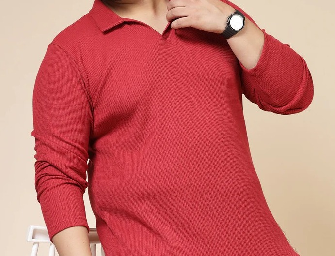 Waffle Knit Cuban Collar T-Shirt