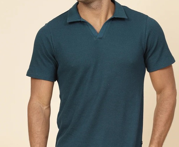 Waffle Weave Solid Polo Teal Green T-shirt