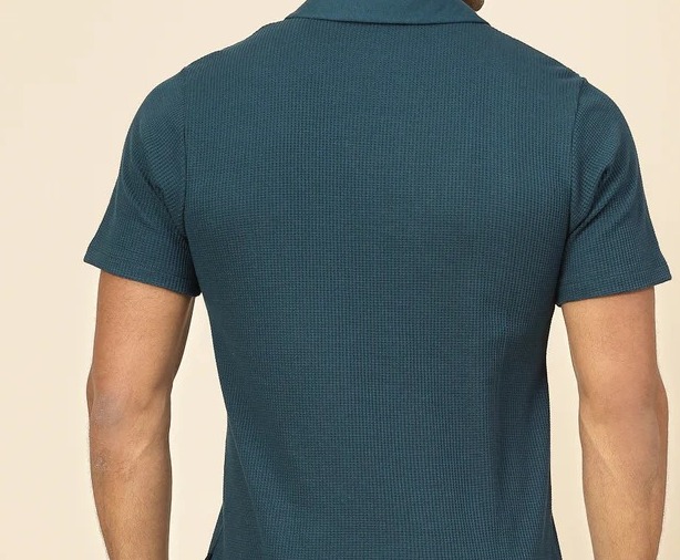 Waffle Weave Solid Polo Teal Green T-shirt