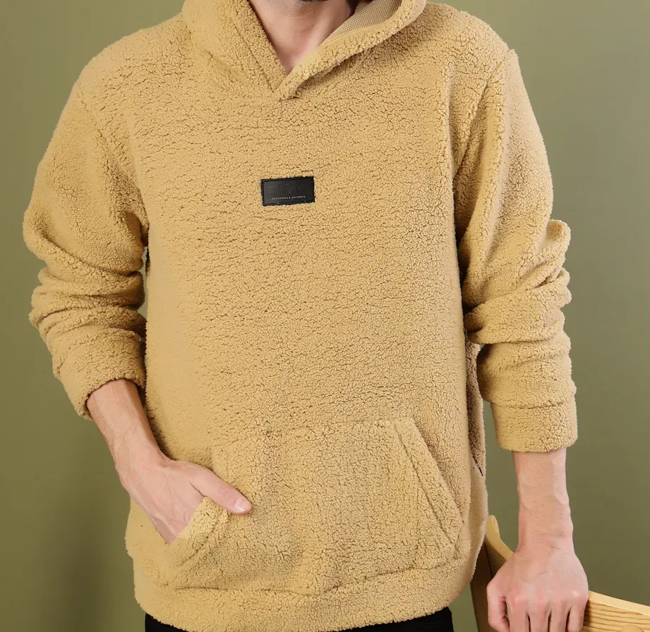 Warm Hooded Sherpa Cream Sweatshirt