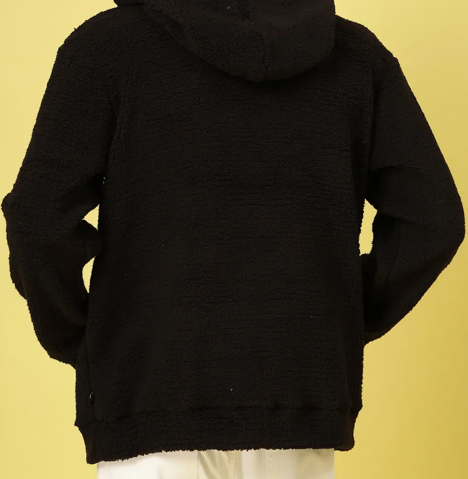 Warm Hooded Sherpa Jet Black Sweatshirt