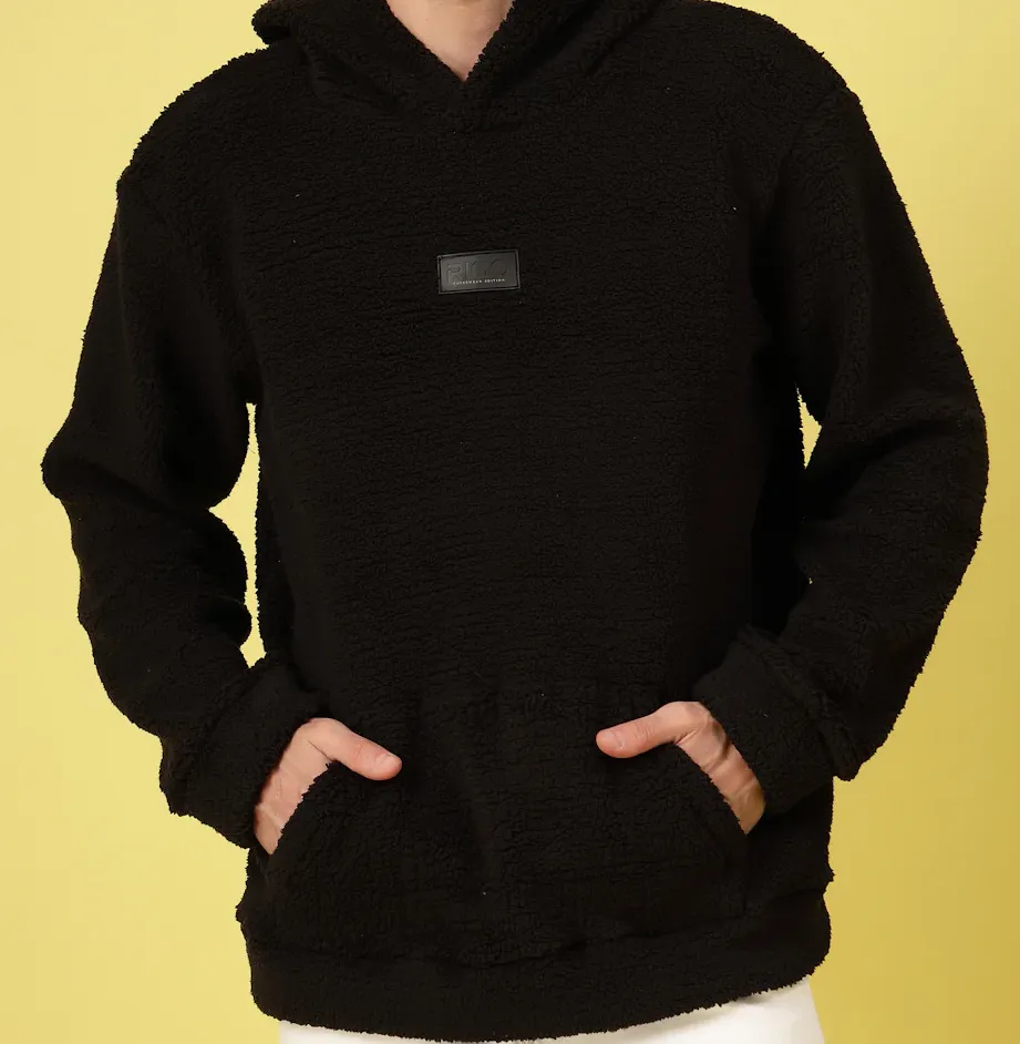 Warm Hooded Sherpa Jet Black Sweatshirt