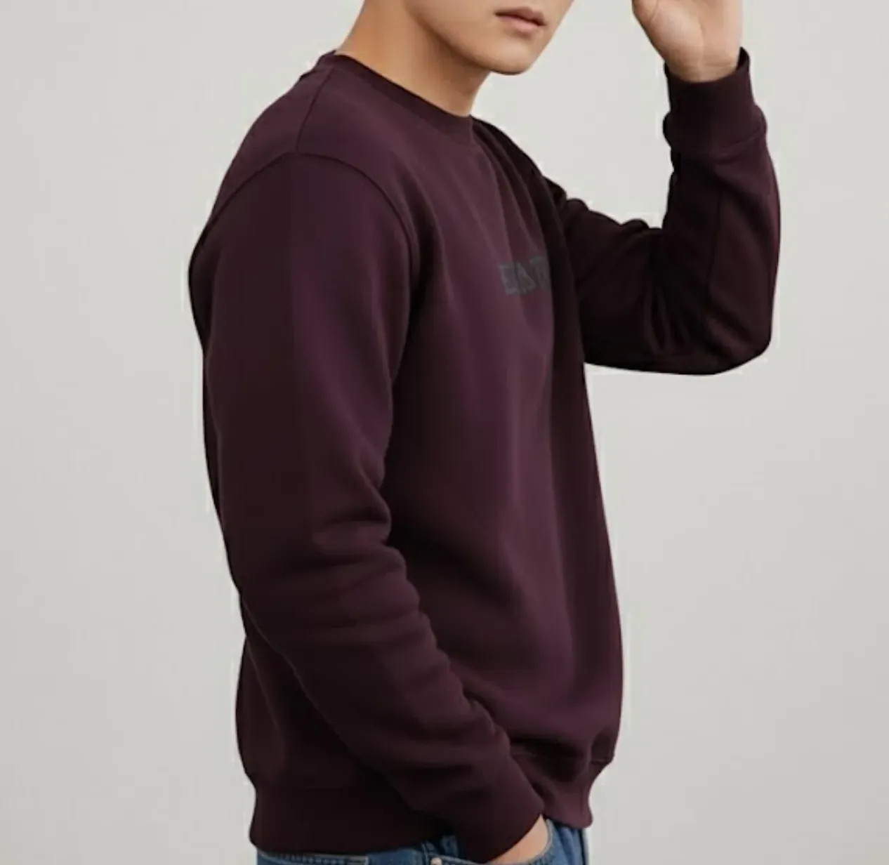 Wine Fleece Round Neck Regular Fit Sweatshirt