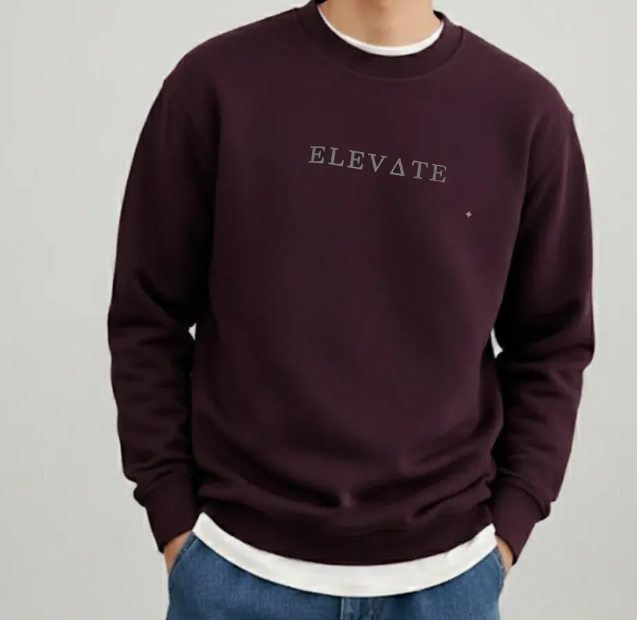 Wine Fleece Round Neck Regular Fit Sweatshirt